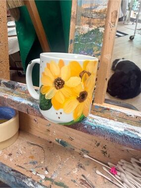 Hand-Painted Sunflower Ceramic Mug - Yellow Floral